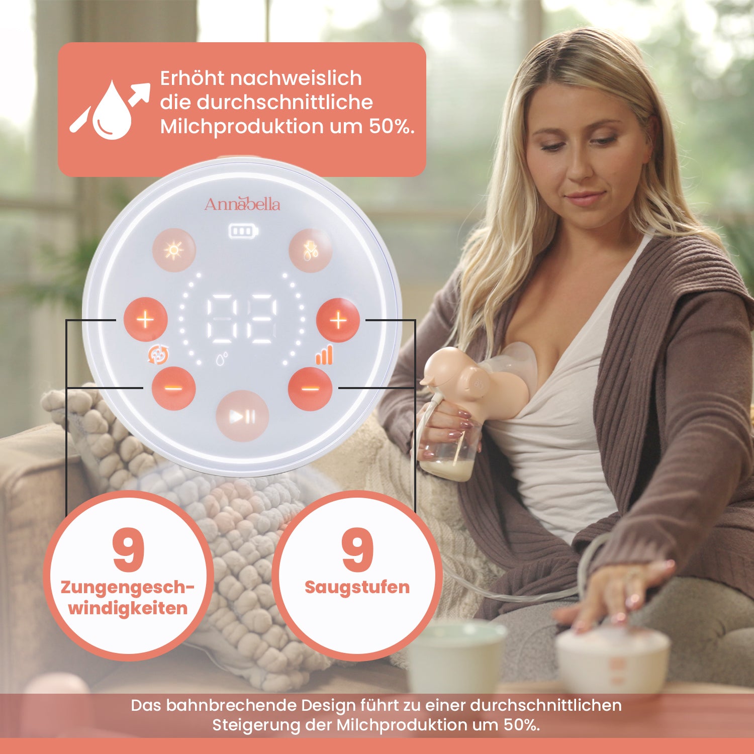 Elektrische Doppel-Milchpumpe mit revolutionärer Zungensimulation, inkl. Abpump-BH